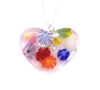 Handmade Glass Heart Pendant, Millefiori Murrine Flower Pendant, Dichroic Glass Heart Necklace, Floral Necklace (CGP14)
