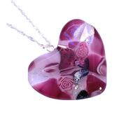 Handmade Glass Heart Pendant, Millefiori Murrine Flower Pendant, Dichroic Glass Heart Necklace, Rose Necklace (CGP20)