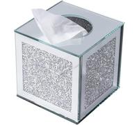Handmade Glass Napkin Box Holder, Paper Box with Crushed Diamonds, Tissue Holder with Mirror Cover, 14cm, Silver (Silver, 14cm)