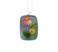 Handmade Glass Pendant, Dichroic Glass Pendant, Flower Floral Necklace, 3cm x 2cm