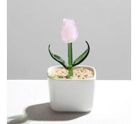 Handmade Glass Pink Tulips Flowers Figurine Blown Crystal Glaze Ornament Gift Table Home Decor