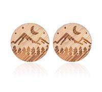 Handmade Globe World Map Earrings for Women Men Hiking Jewelry Gift Geometric Round Wooden Crescent Moon Star Stud Earrings (Scenery)