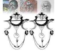 Handmade Goddess of the Night Witchy Hair Pin, Dark Fashion Accessory, Fantasy Pagan Hairpins for Halloween Cosplay, Witchy Looks Hairpin, Hair Rhinestone Accessories for Long Hairs (2pcs)