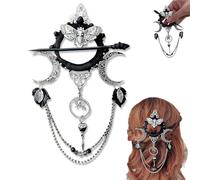 Handmade Goddess of the Night Witchy Hair Pin, Dark Fashion Accessory, Fantasy Pagan Hairpins for Halloween Cosplay, Witchy Looks Hairpin, Hair Rhinestone Accessories for Long Hairs (1pcs)