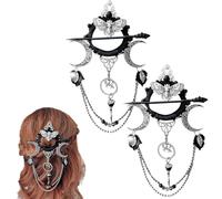 Handmade Goddess of the Night Witchy Hair Pin, Dark Halloween Hair Clips Accessories, Witchy Looks Hairpin, Fantasy Pagan Hairpins, for Halloween Cosplay (2 Pcs)