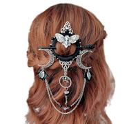 Handmade Goddess of the Night Witchy Hair Pin, Goddess of The Nigh Hair Pin, Crescent Moon Moth Hairpin Barrette Gothic Fantasy Pagan Hairpin Celestial Hair Accessories for Long Hair