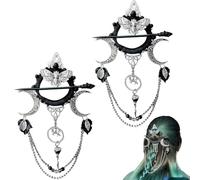 Handmade Goddess of the Night Witchy Hair Pin, Rhinestone Halloween Fantasy Hairpins, Dark Fashion Accessory (2pcs)