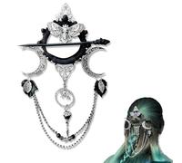 Handmade Goddess of the Night Witchy Hair Pin, Rhinestone Halloween Fantasy Hairpins, Dark Fashion Accessory (1pcs)