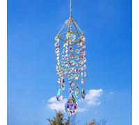 Handmade Gold-Plated Crystal Suncatcher Wind Chime, 14 Inch Rainbow Maker Garden Decor - Creates Rainbows for Windows, Indoor & Outdoor Use