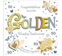 Handmade Golden 50th Wedding Anniversary Greeting Card By Talking Pictures Cards