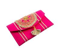 Handmade Gota Pati work Purse Wallet Batawa Clutch Hand Stitched Traditional Ethnic Golden Work Wedding Envelope for Girls Women for Party Wedding Special Occasion and Gifting (Pink - 8.5"x5")