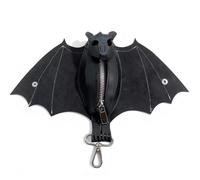 Handmade Gothic Leather Bat Coin Purse - Hand-sewn Suede Bat Zippered Holder, Hanging Keychain Wallet for Bags & Belts