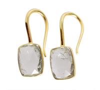 Handmade Green Amethyst Rectangle Earrings for Women, 12x7mm Faceted Gemstone in Bezel Setting, Gold Plated Dangle Drop Earrings with Fish Hook Fastening, Lightweight Elegant Jewelry