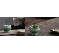 Handmade Green Lotus Incense Holder | 2-Inch Ceramic Burner with Removable 9-Hole Ash Catcher Base | Portable Desk Decor for Home, Altar & Meditation