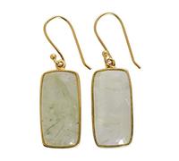Handmade Green Prehnite Dangle Earrings for Women, 22x10mm Rectangle Cabochon Gemstone in Bezel Setting, Long Lightweight Drop Earrings, Natural Stone Gift Jewelry for Her