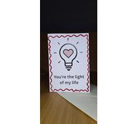 Handmade Greeting Card with Light Bulb Heart Design, You're the Light of My Life, Anniversary Birthday Valentine's Card for Men and Women