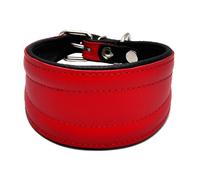 Handmade GREYHOUND LURCHER WHIPPET REAL LEATHER BLACK PADDED DOG PUPPY COLLAR (Red, 12