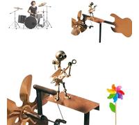 Handmade Guitar Windmill Metal, Guitarist Windmill Garden Decoration, Rock Art Kinetic Wind Sculpture Wind Chimes Wind Spinners Outdoors, Percussionist Music Figurines and Statues, Musician Gifts (A1)