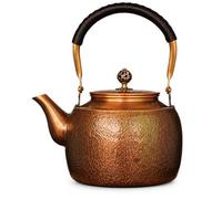Handmade Hammered Copper Tea Kettle - 1.5mm Pure Copper Stovetop Pot 1700ml Traditional Brewer for Gas & Induction