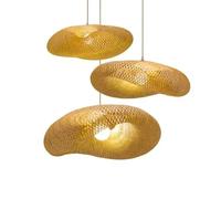 Handmade Hanging Chandelier Lighting,Vintage Bamboo Weaving LED Pendant Light Home Living Room Kitchen Decor Rattan Woven Lamp,50cm