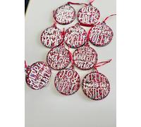 Handmade Hanging Christmas Tree Decorations Baubles with XMAS Phrases Festive Secret Santa Gift Stocking Filler (Red Multi, Joy to the world)