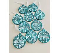 Handmade Hanging Christmas Tree Decorations Baubles with XMAS Phrases Festive Secret Santa Gift Stocking Filler (Turquoise, Tis the Seaso)