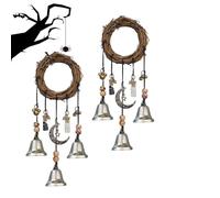 Handmade Hanging Witch Bells, Witches Protection Door Hanger and Magic Wind Chimes, Pagan Wreath Pendant for Home, Garden or Doorway Decor (2PCS B)