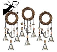 Handmade Hanging Witch Bells, Witches Protection Door Hanger and Magic Wind Chimes, Pagan Wreath Pendant for Home, Garden or Doorway Decor (3PCS B)