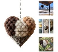Handmade Heart Bird Nest Made of Alpaca Fibre & Nesting Material - Refillable Nesting Aid & Winter Shelter for Wild Birds, for Garden & Patio, 20 x 18 cm