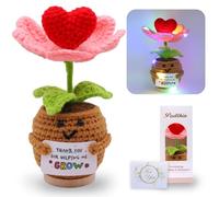 Handmade Heart-Shaped Crochet Tulip with Lights - "Thank You for Helping Me Grow" Gift for Teacher, Mentor, Mom - Teacher Appreciation, Graduation, End of Year Gift with LED Light & Thank You Card