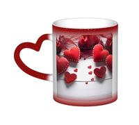 Handmade Hearts Coffee Mug with Handle 11 Oz, Color Changing Cups In The Sky, Heat Sensitive Magic Funny Art Mug, Unique Coffee Tea Cup Porcelain Mugs Gift for Women Men Red