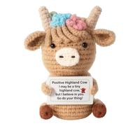 Handmade Highland Cow Plush, Soft Knitted Highland Cow Gift for Adults, Emotional Support Companion for Office Desk and Travel, Unique Positive Gift for Special Occasions Brown