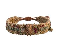 Handmade Highland Cow Woven Bracelet, Inspirational Rustic Steadfast & Home Engraved Bracelet, Cute Animal Jewelry for Highland Cow Lovers (Brown-1pc)