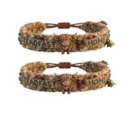 Handmade Highland Cow Woven Bracelet, Inspirational Rustic Steadfast & Home Engraved Bracelet, Cute Animal Jewelry for Highland Cow Lovers (Brown-2pcs)