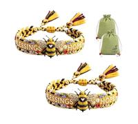 Handmade Honey Bee Woven Bracelet Blessings & Hope, Adjustable Sliding Knot Handwoven Bee Bracelet,Inspirational Gift for Women(2pcs)