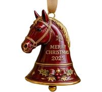Handmade Horse Bell Ornament Elegant Hand-Painted Red Horses Head Bells Christmas Ornaments Vintage-Inspired Metal Equestrian Hanging Bells for Christmas Tree & Horse Lovers