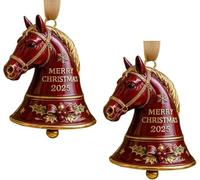 Handmade Horse Bell Ornament Elegant Hand-Painted Red Horses Head Bells Christmas Ornaments Vintage-Inspired Metal Equestrian Hanging Bells for Christmas Tree & Horse Lovers