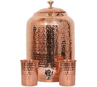 Handmade House Handmade Hammered Pure Copper Water Dispenser Pot 4 Liter Water Pot Matka Ayurveda Healing Water Storage Tank With 2 Serving Glasses (8 Liter)