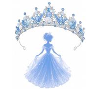 Handmade Ice Blue Princess Tiara Crown for Girls Women, Crystal Snow Queen Headpiece for Birthday Dress Up