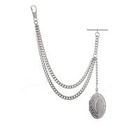 Holy Sins Jewellery Handmade in The UK Silver Colour Albert Pocket Watch Chain with Oval Locket Pendant (12")