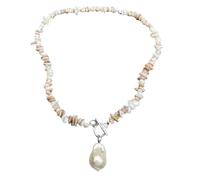 Handmade Irregular Seashell Fragments & Baroque Glass Pearl Pendant Short Toggle Neckalce Bohemian Jewelry Birthday Christmas Valentines Day Gift for Her on Beach,Pary,Daily Wear, Short, Stone, No