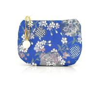 Handmade Jewelry Pouch Women Coin Purse Brocade Zipper Wallet Silk Rosary Bag Flower Pattern, MediumBlue, Flower Pattern