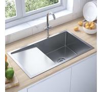 'vidaXL Handmade Kitchen Sink- Anti-Corrosion Black Stainless Steel with Unique X-Flume Design, Includes Sound-Reduction Pads