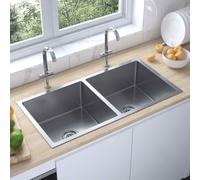 Handmade Kitchen Sink Plumbing Utility Waste Basin Stainless Steel vidaXL