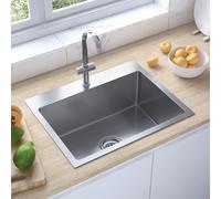 Handmade Kitchen Sink Plumbing Utility Waste Basin Stainless Steel vidaXL