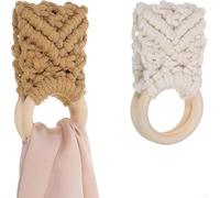 Handmade Knit Towel Holder Ring Boho Style Wooden Loop Hanger For Dishwasher Oven Handle Kitchen Decor Dish Towel Rack 2 Pieces