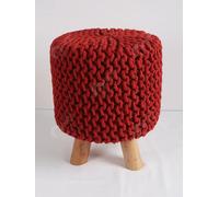 Homescapes Pastel Blue Large Round Cotton Knitted Footstool On Legs