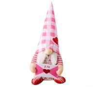 Handmade Knitted Valentine Dwarf Doll 28cm Tall(girl) | Soft knitted fabric, pink plush design, 11 inch height, tiered tray decor, Valentine idea