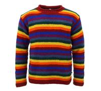 Handmade Knitted Wool Jumper Space Dye Stripes Plain Pattern Rainbow Sweater