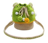 Handmade Knitted Wool Knitted Purse - Bucket Bag with Drawstring Shape Mushroom Shape, Multifunctional Handwoven Bag | B´olso Đe Shoulder D´e Punto, Coin Purse D unto, Multifunctional for Women, verde